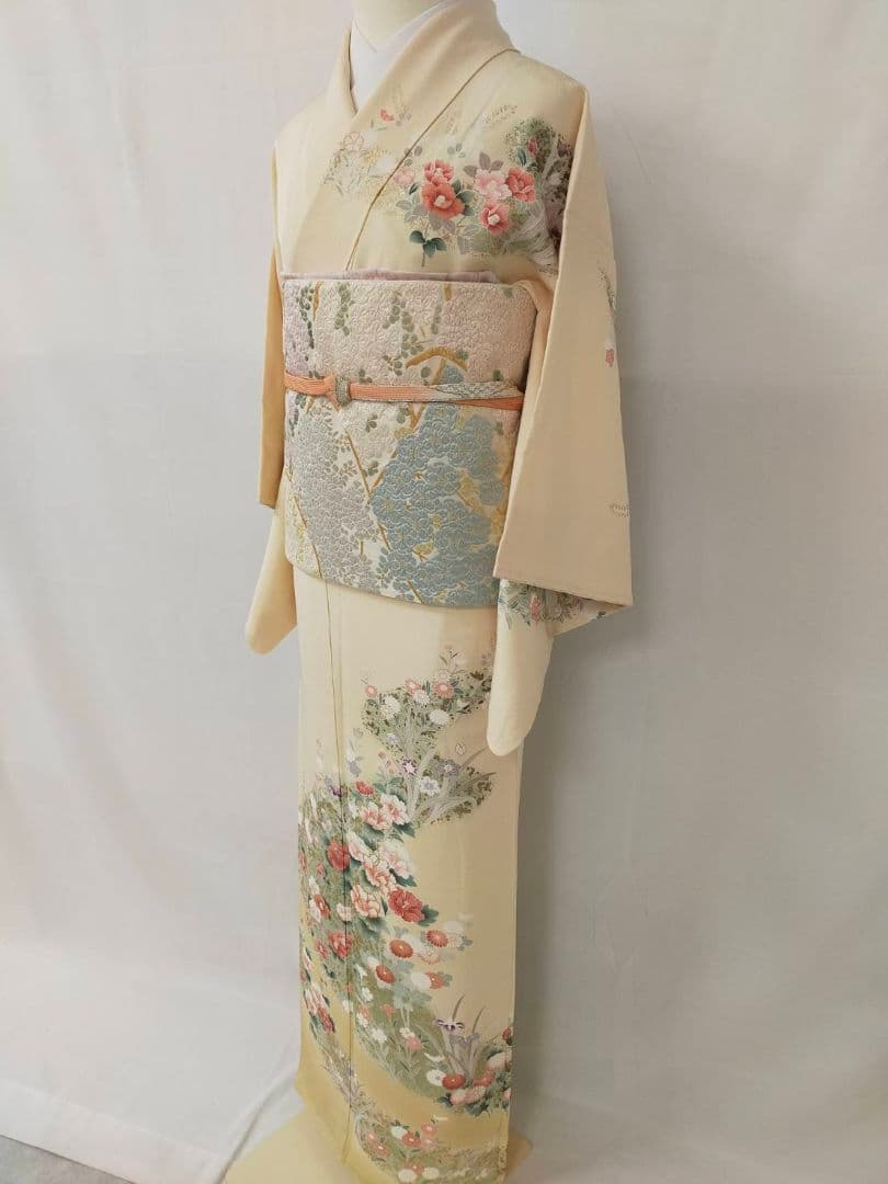 お見分け済　美品　手描き友禅　訪問着と袋帯帯締め