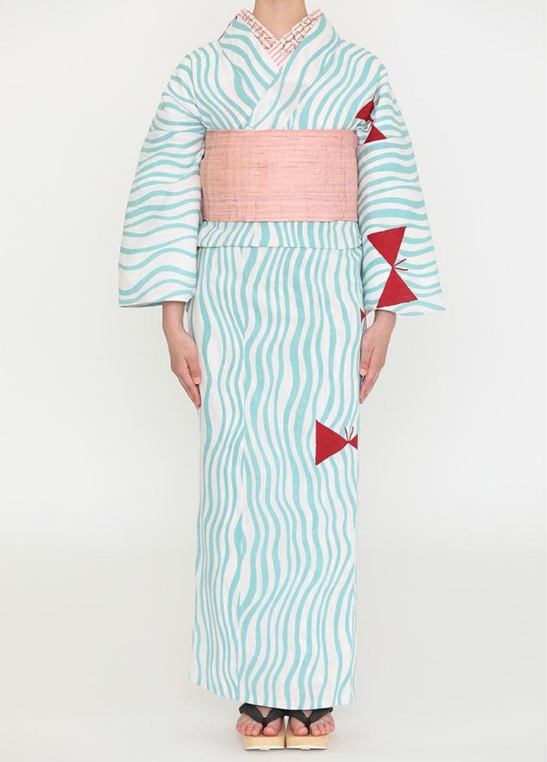 ドゥーブルメゾン　綿麻ゆかた 今日、空を飛びながら水色　対応身長〜159㎝