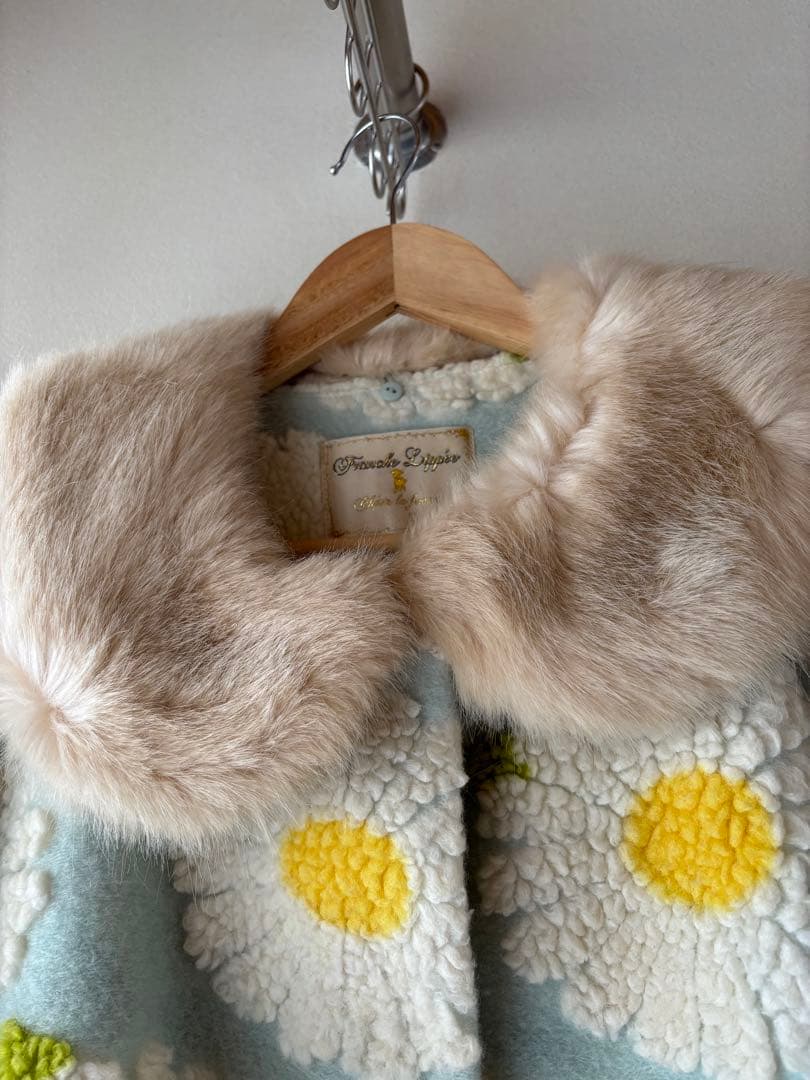 フランシュリッペfl5 美品　花柄ボアコート ファー襟付き