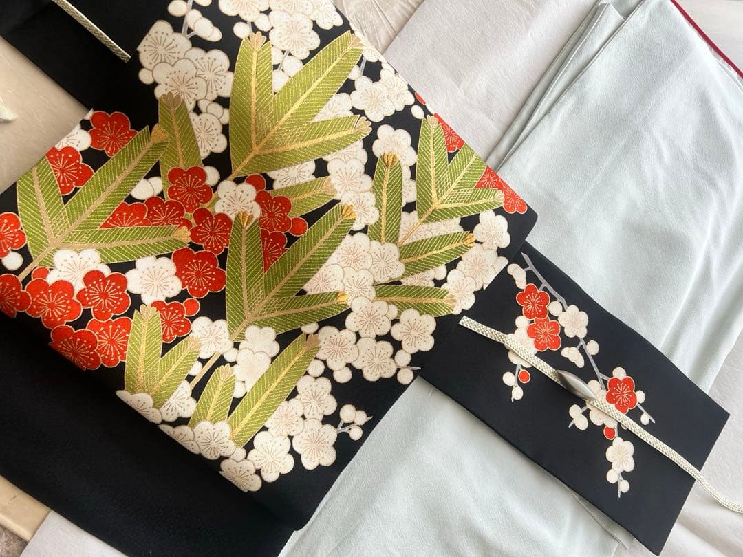 松に梅　九寸帯　*証紙付き