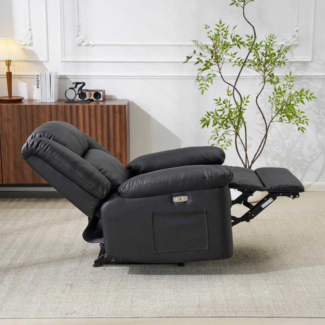 【ブラック】リクライニングチェア テーブル付き リクライニングソファ 電動