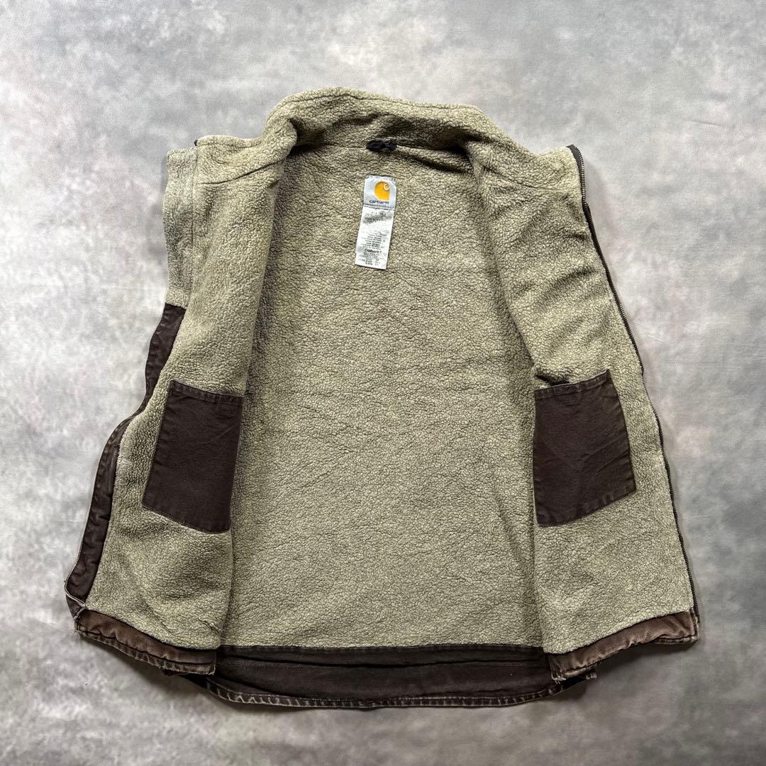 カーハート古着00s裏ボアダックベスト ブラウン茶フェード L Tall T97
