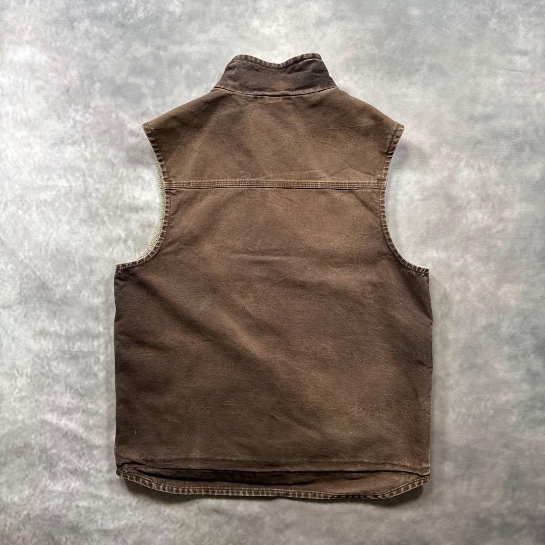 カーハート古着00s裏ボアダックベスト ブラウン茶フェード L Tall T97