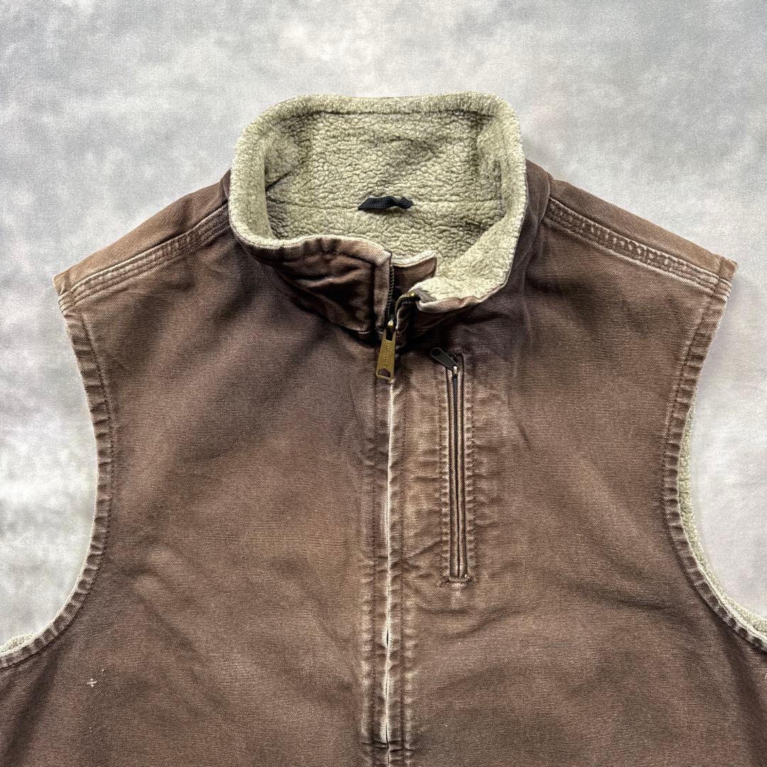 カーハート古着00s裏ボアダックベスト ブラウン茶フェード L Tall T97