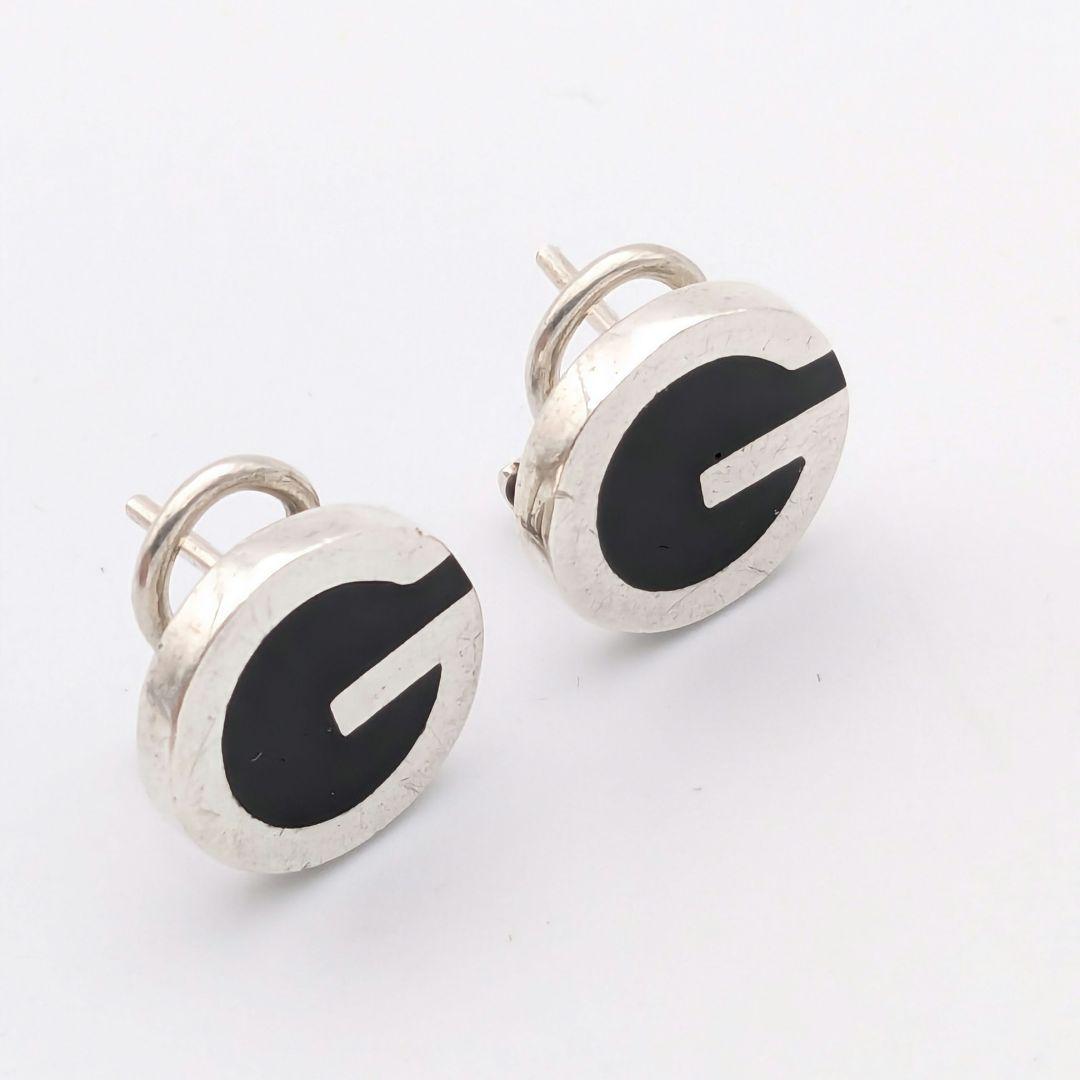 希少 グッチ GUCCI Gマーク オニキス シルバー 925 ピアス