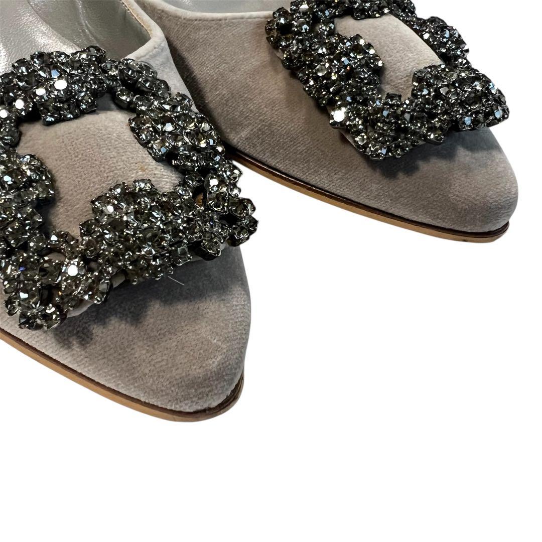 【美品】MANOLO BLAHNIK ハンギシ 35 グレー フラットシューズ