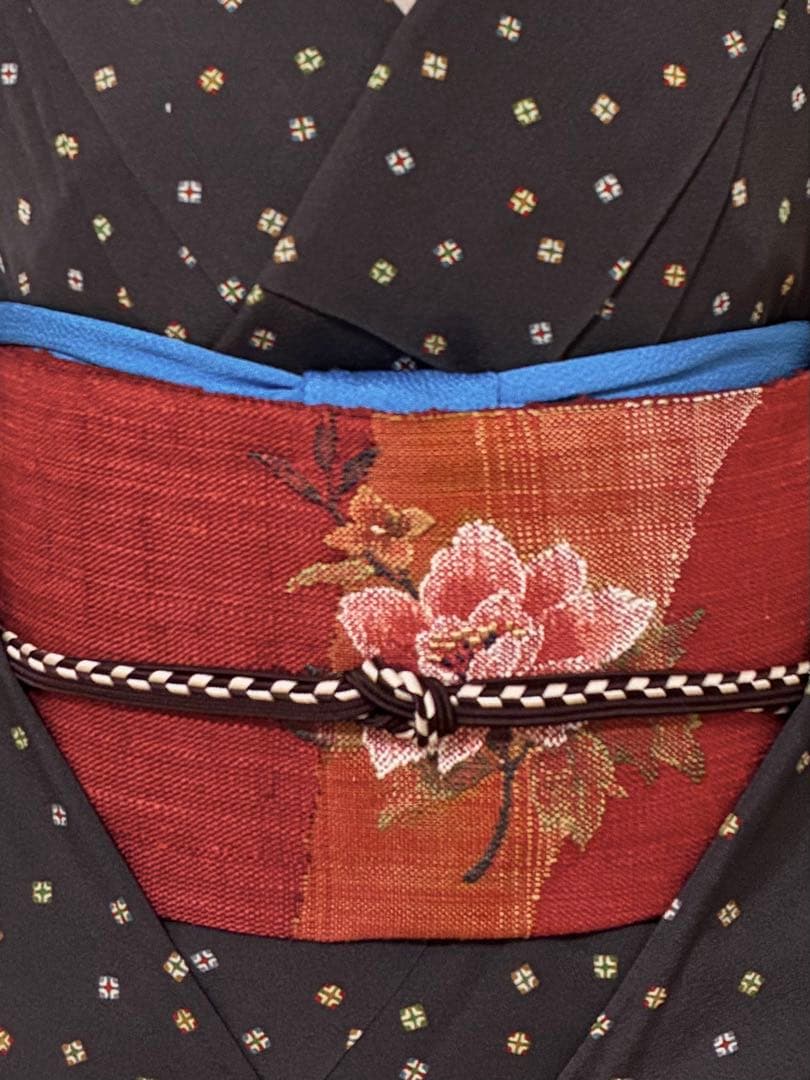 名古屋帯　渡文　花模様　真綿紬　八寸　正絹