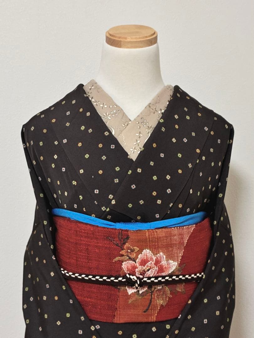 名古屋帯　渡文　花模様　真綿紬　八寸　正絹