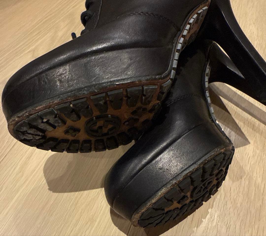 GUCCI レディース　ショートブーツ　レザー&ニット　ブラック　36.5