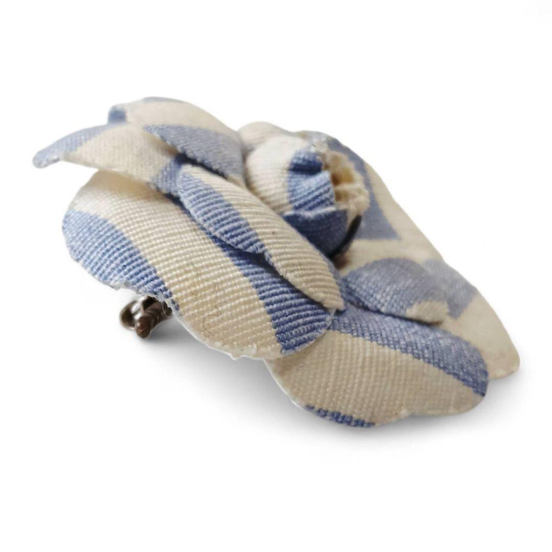 CHANEL シャネル ブローチ コサージュ デニム カメリア ボーダー