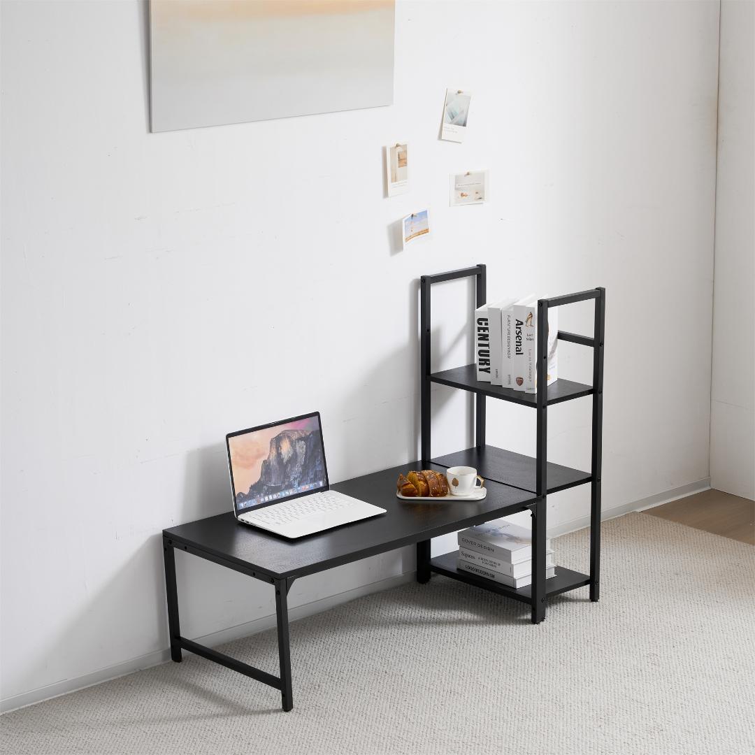 【新品】ブラック パソコンデスク ラック付き 木製 学習デスク