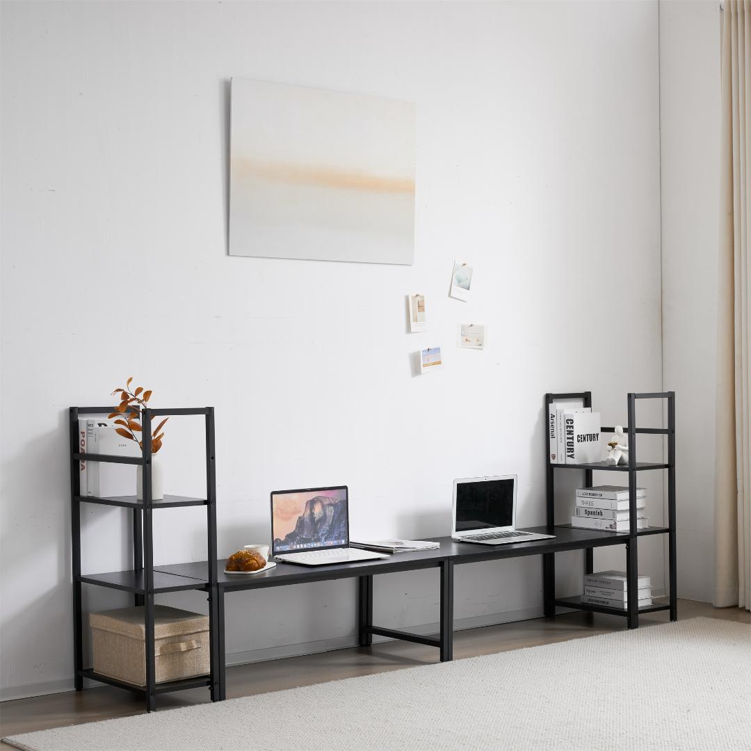 【新品】ブラック パソコンデスク ラック付き 木製 学習デスク