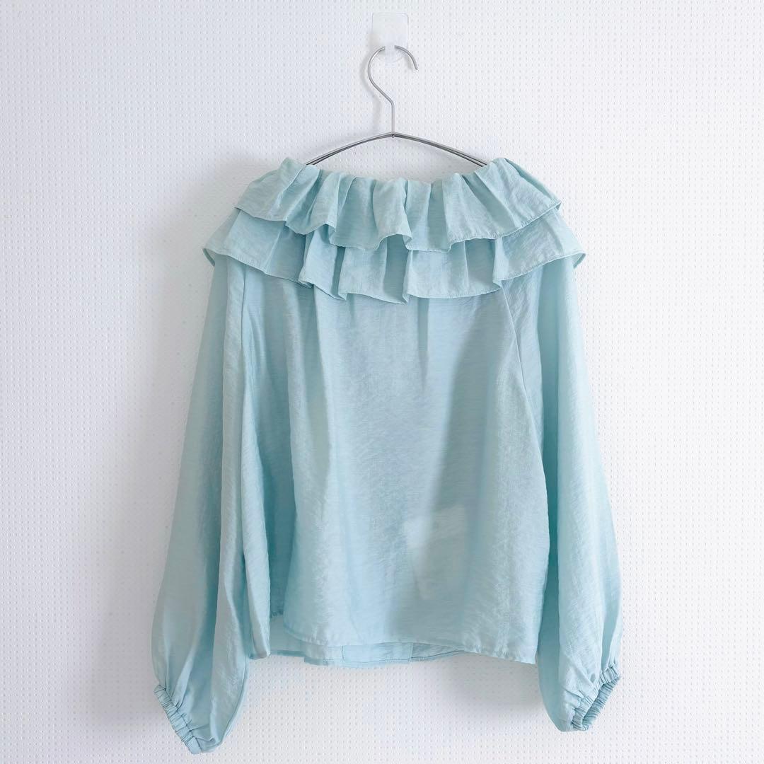 新品　La boutique BonBonギャザーフリルリボンブラウス　グリーン