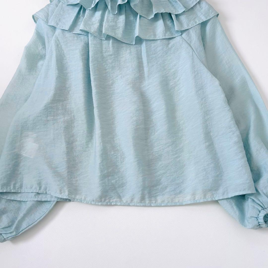 新品　La boutique BonBonギャザーフリルリボンブラウス　グリーン