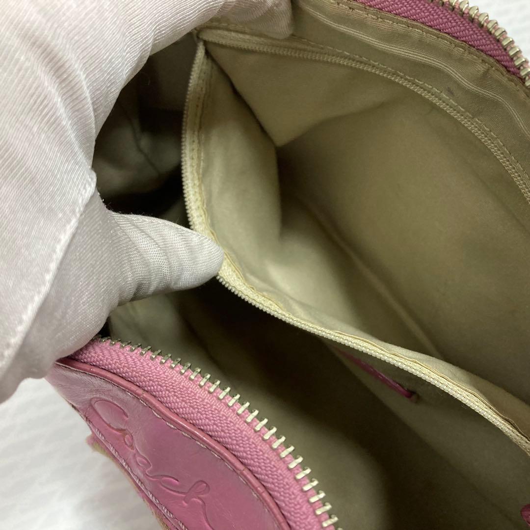 希少色　コーチ　ショルダーバッグ　シグネチャー　キャンバス　ピンク