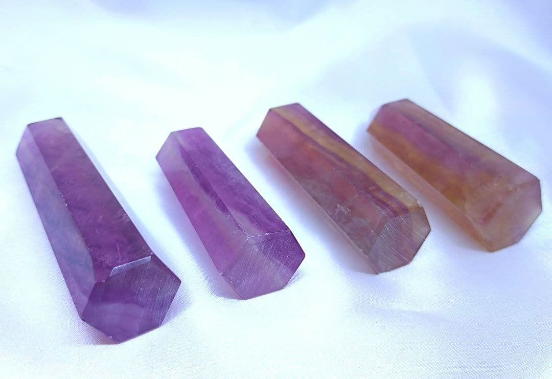 キャンディ フローライト　ポイント　お買い得 4本 セット　六角柱　ストライプ
