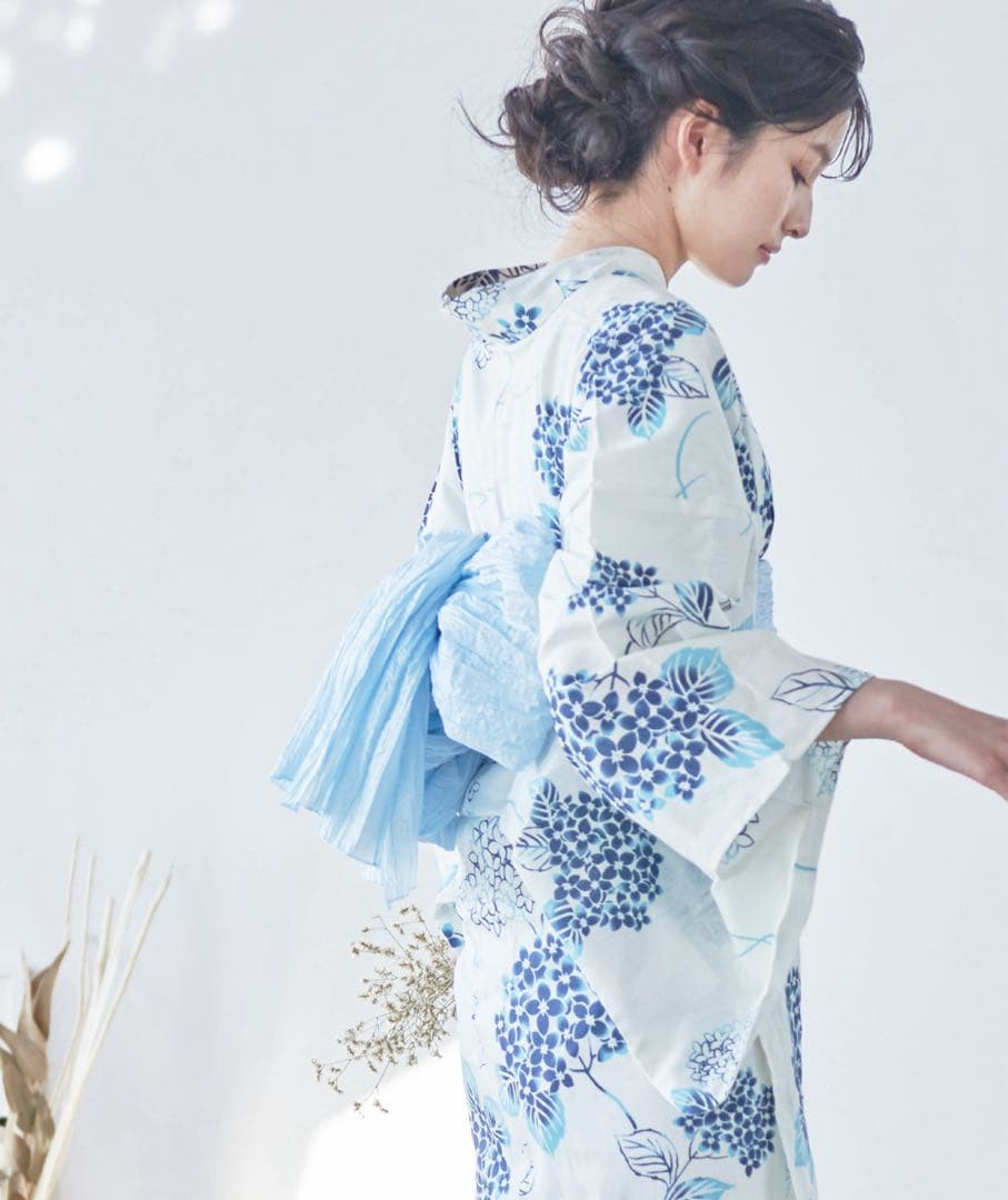 Dita浴衣　紫陽花柄　4点セット（ゆかた・しわへこ帯・下駄・腰ひも）バラ売り可