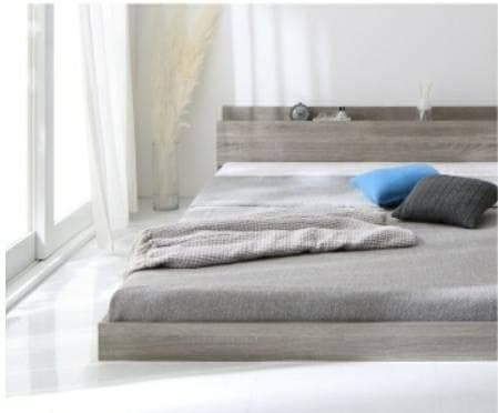 シングルサイズ・棚コンセント付きフロアベッド・シャビーグレー