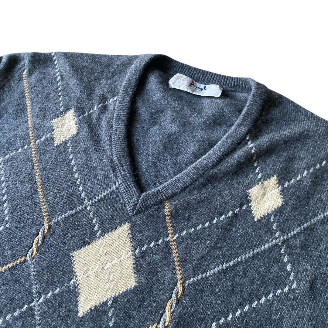 80s Pringle カシミヤニットセーター vネック アーガイル柄 42