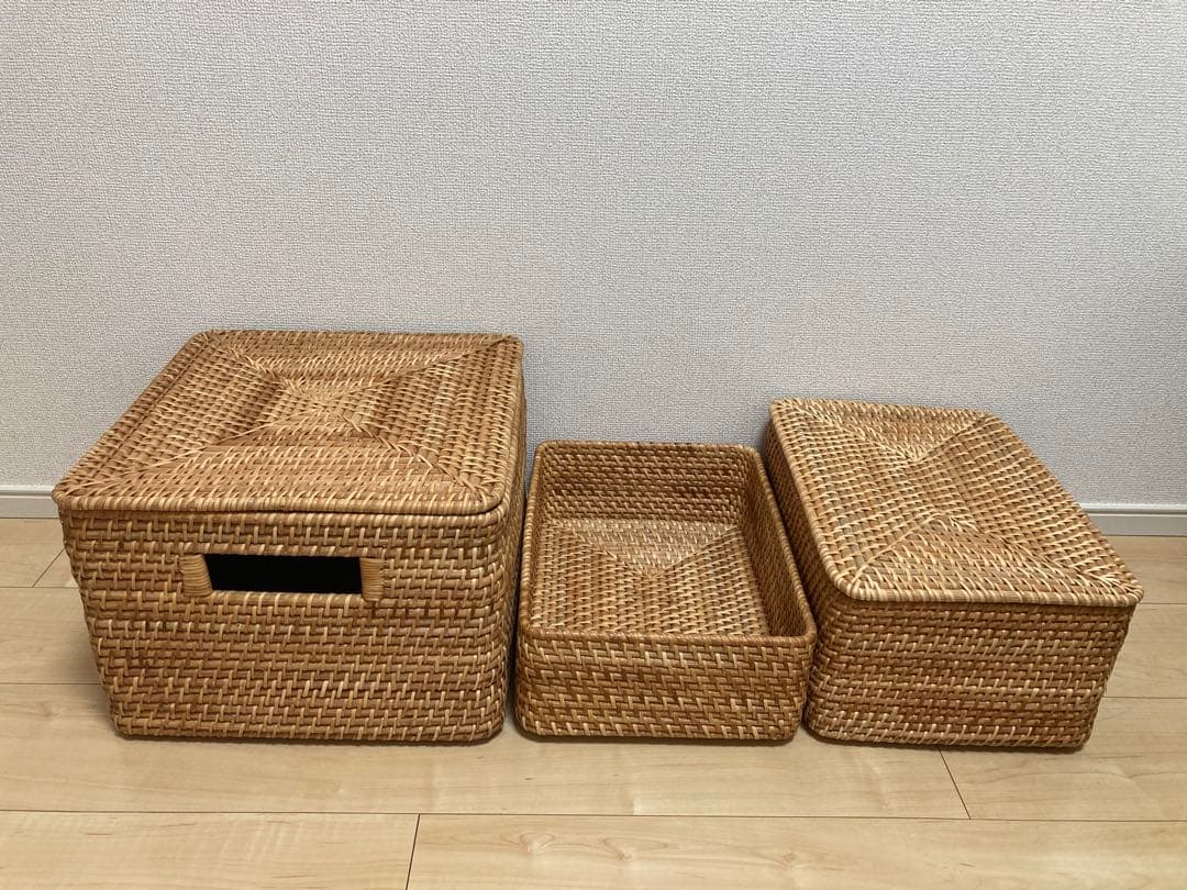 【廃盤品】無印良品　重なるラタンバスケット　シリーズ　ブリ材角型バスケット特大