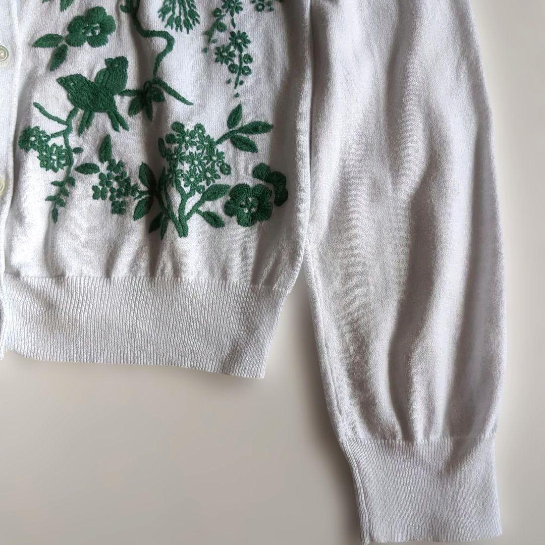 ケイタマルヤマ 緑花と鳥刺繍 アンサンブル カーディガン 半袖カットソー M