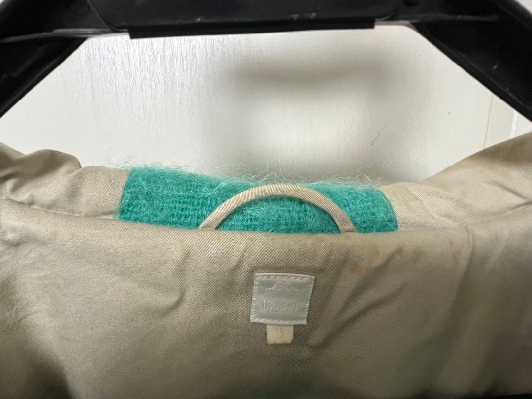 ターコイズ モヘア素材　ダッフルコート フード付き