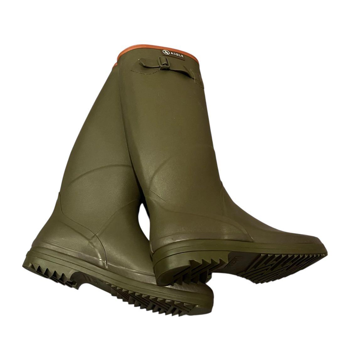 【極美品】AIGLE エーグル カーキ ロングブーツ レインブーツ バックル付き
