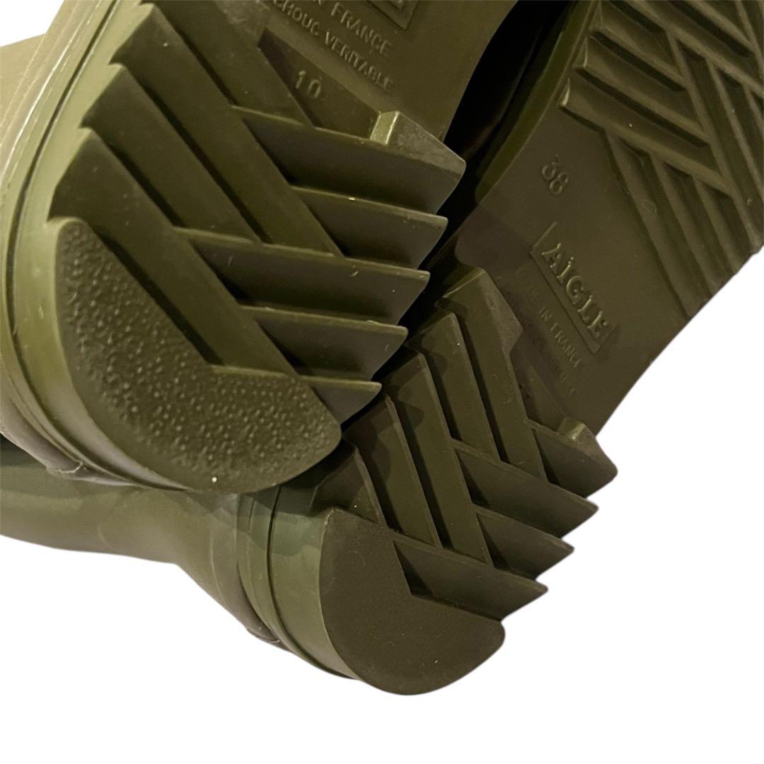 【極美品】AIGLE エーグル カーキ ロングブーツ レインブーツ バックル付き