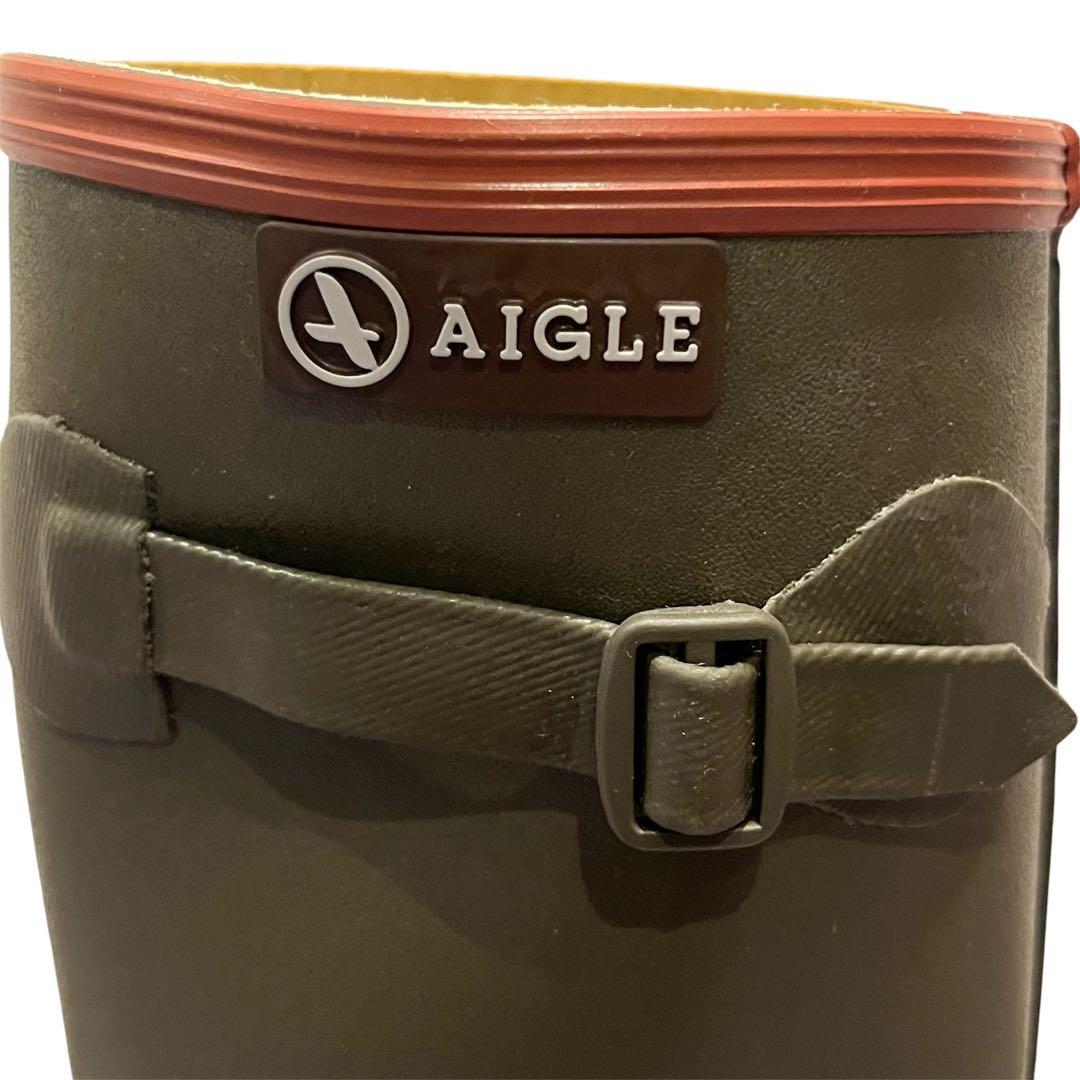 【極美品】AIGLE エーグル カーキ ロングブーツ レインブーツ バックル付き