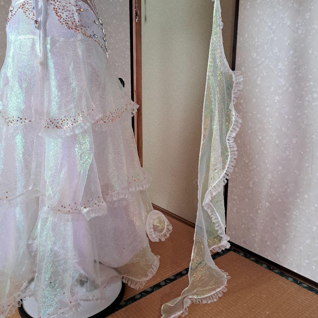 社交ダンスドレス ホワイト ビーズ装飾