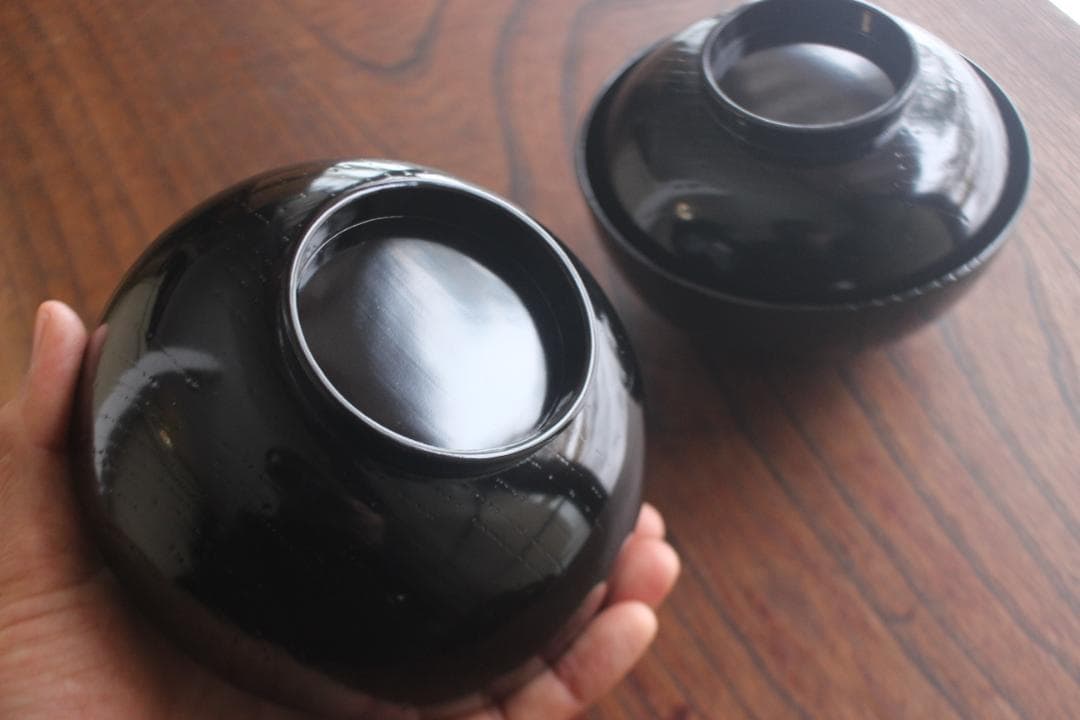 時代逸品！端正な黒漆に優美な光琳鶴蒔絵の映えるお椀2点（検輪島塗蒔絵椀