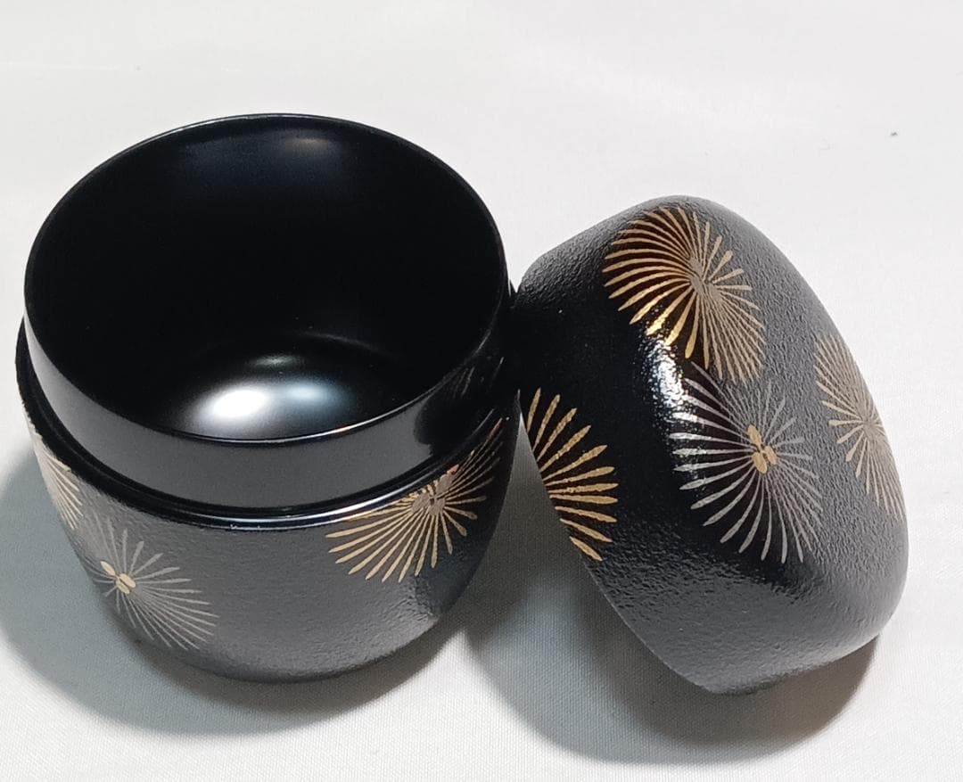 茶道具　加賀山中塗蒔絵師　筑城筑良作　叩塗唐松蒔絵中棗　超美品！！