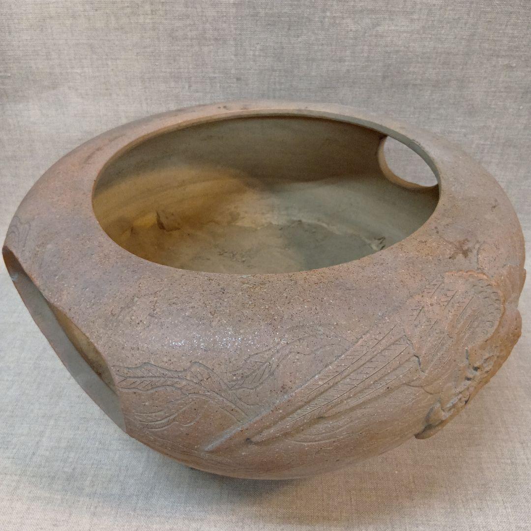 盆栽鉢 水盤 鳥のレリーフ 素焼きの鉢 陶器製オープントップボウル 1点物
