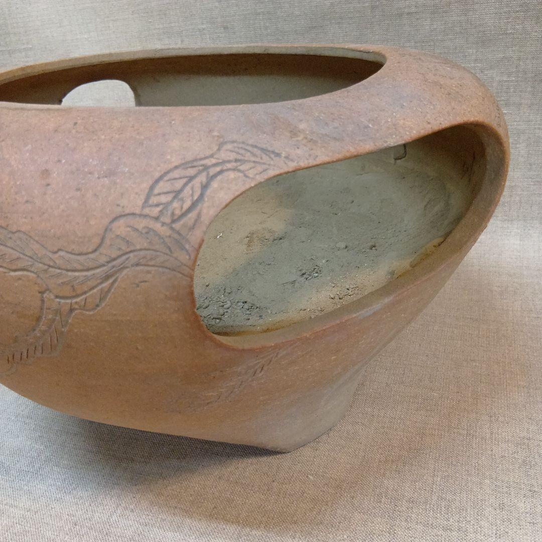 盆栽鉢 水盤 鳥のレリーフ 素焼きの鉢 陶器製オープントップボウル 1点物