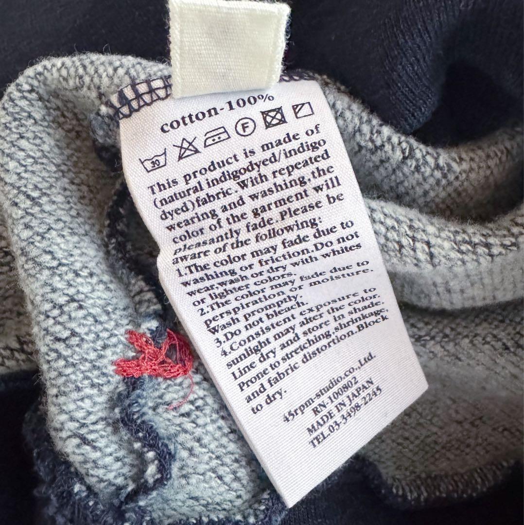 45rpm 45R クルーネックスウェット インディゴブルー 3 藍染め　R刺繍