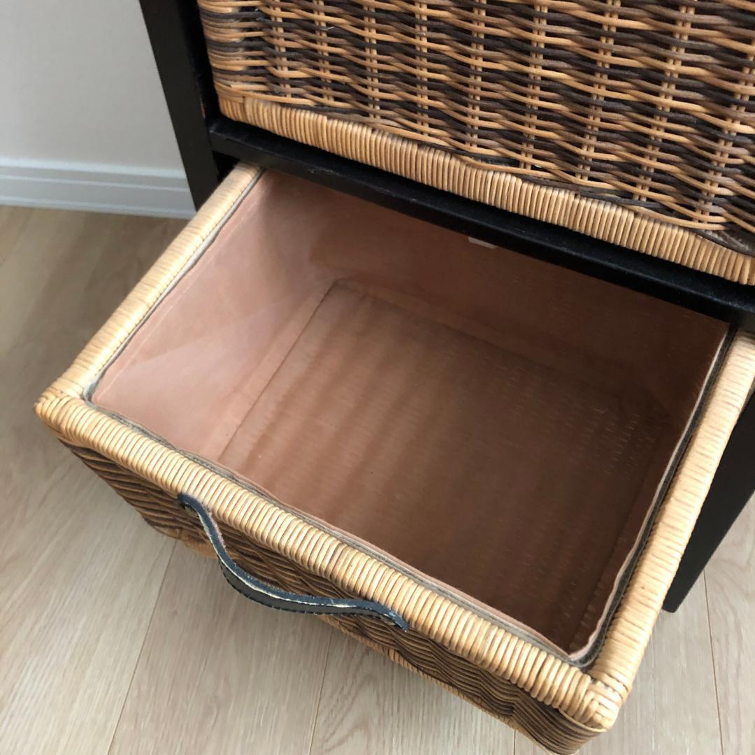 チェスト 3段 収納ラック キャビネット 木製 ラタン風 電話台