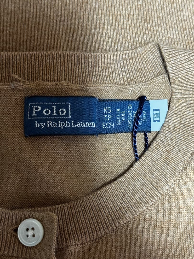 ポロラルフローレン　コットンクルーネックカーディガン キャメル サイズXS 新品