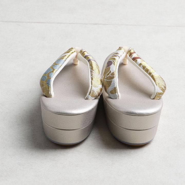 草履バッグセット　乱菊や草花柄　くすみ系　24cm 01671