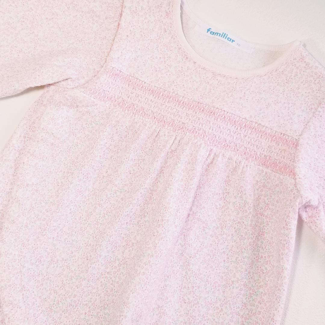 3600 3596【美品】 ファミリア ロンパース 70 長袖 ピンク 花柄