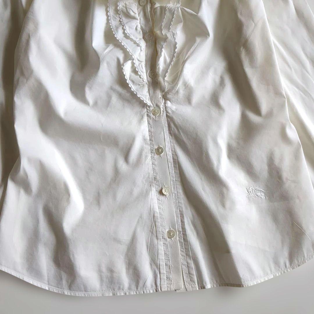 バーバリー 長袖シャツ ブラウス フリル ティアード ノバチェック ホース刺繡