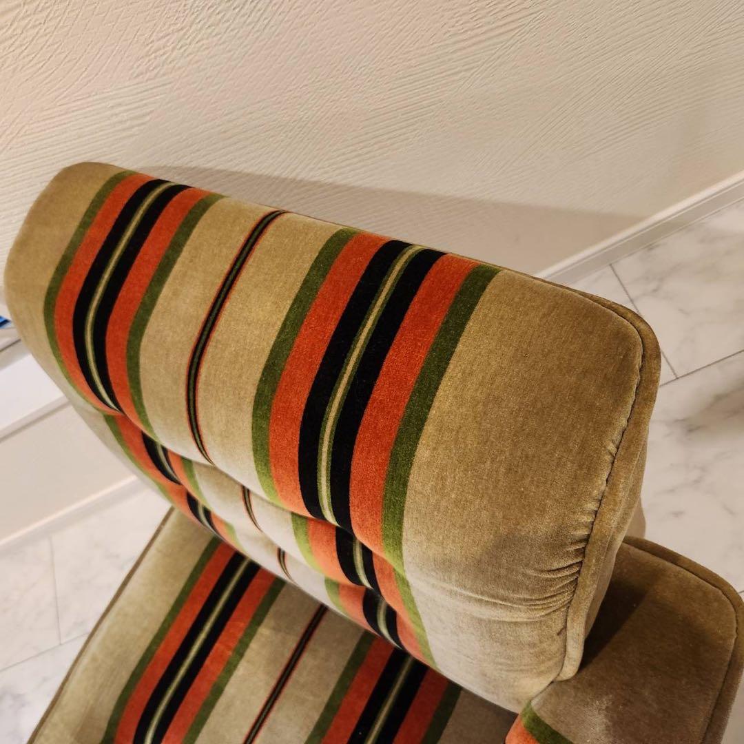 オールドカリモクkarimoku 1人掛けアームソファ1脚 ストライプ　モケット
