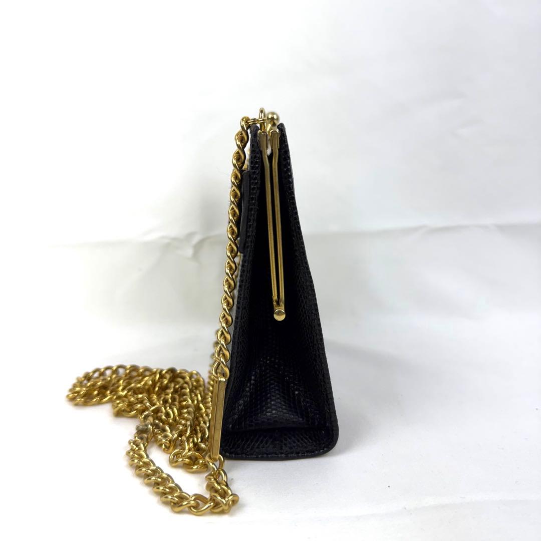 美品✨フェラガモ ショルダーバッグ ヴァラリボン リザード がま口 ゴールド 黒