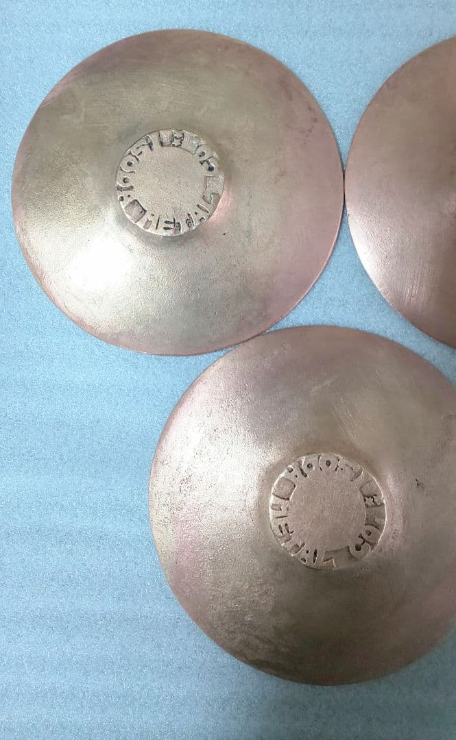 銅製茶托五客 陽咸二作 獅子魚鶴図 煎茶道具 煎茶器 銅茶托