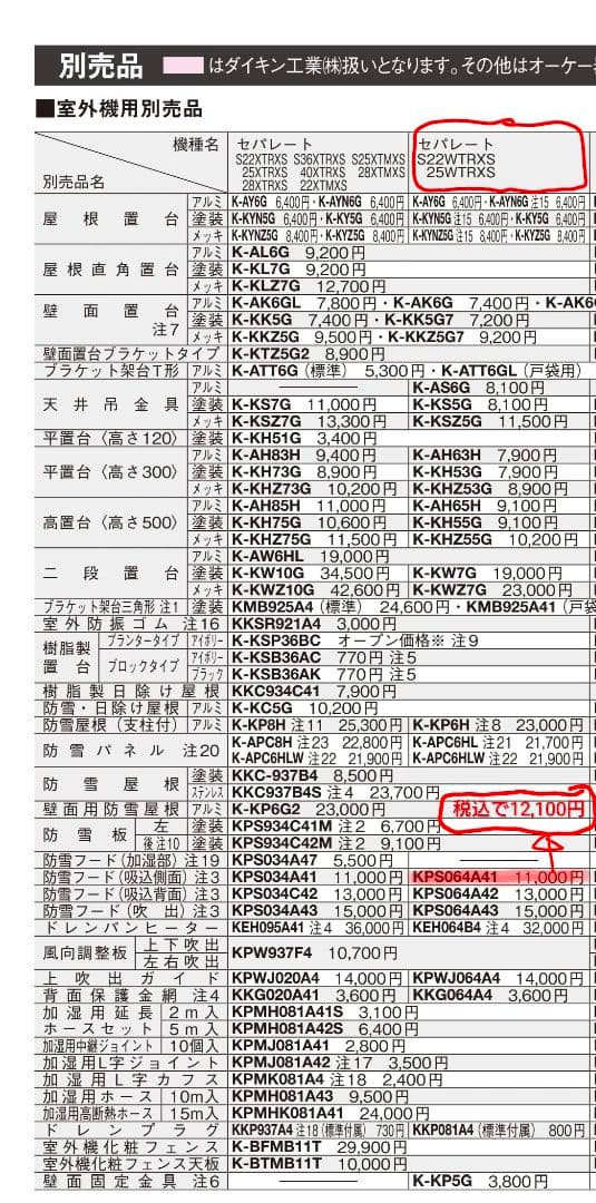 ダイキンのエアコン室外機用防雪フード（側面）KPS064A41
