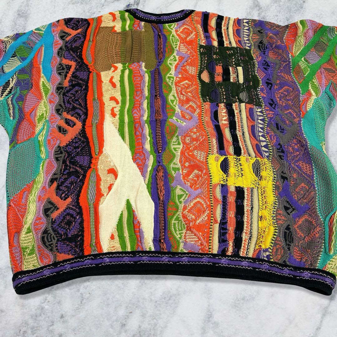 COOGI クージー 3Dニット 縦縞 幾何学模様 マルチカラー L