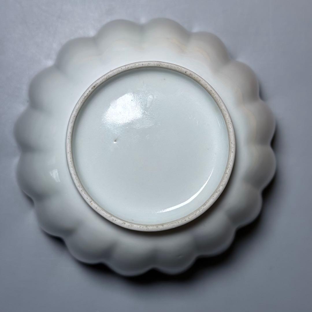 江戸中期〜後期　古伊万里　藍九谷花鳥図菊花形向付　五点　最上手　特注桐箱　共布