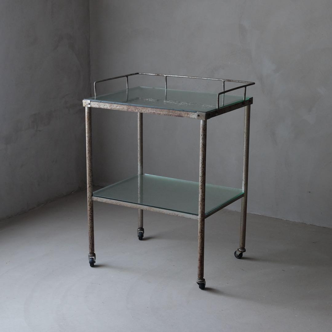 古いガラストップワゴン　棚 シェルフ 収納 古家具 古道具 アンティーク レトロ