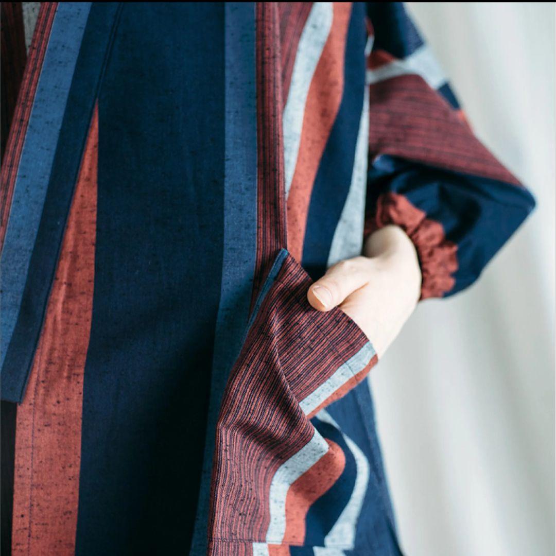 値下【美品】作務衣 さむえ 宮田織物 縞柄 日本製 綿100% 大縞フリーサイズ