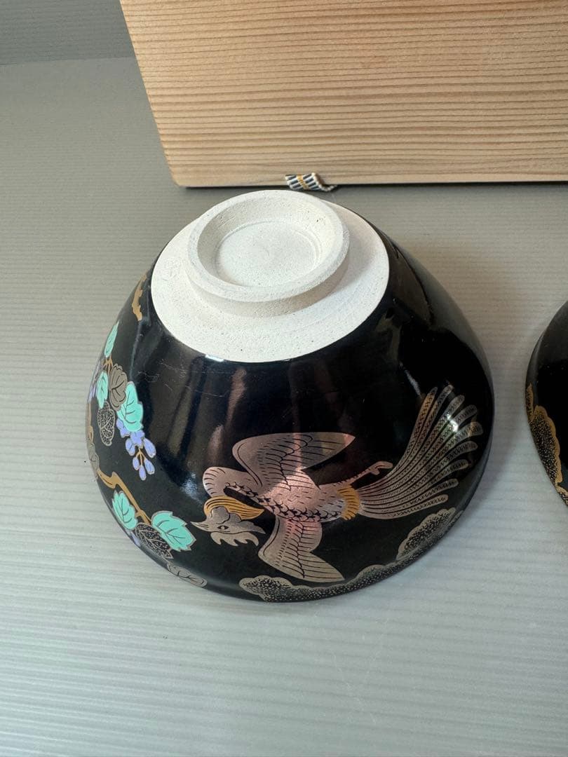 2787 原平窯　瑞鳥鳳凰　金銀天目抹茶茶碗　2客　未使用