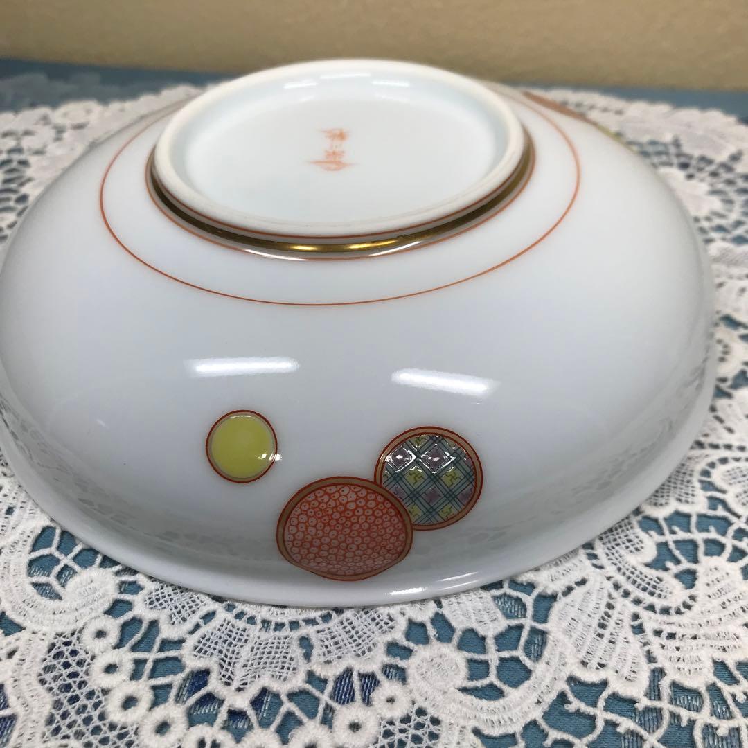 深川製磁　赤絵丸紋　銘々皿　5枚1セット(木箱入り)　＆　丸鉢　１客　ひなまつり